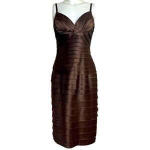 ADRIANNA PAPELL BROWN SATIN‎ DRESS